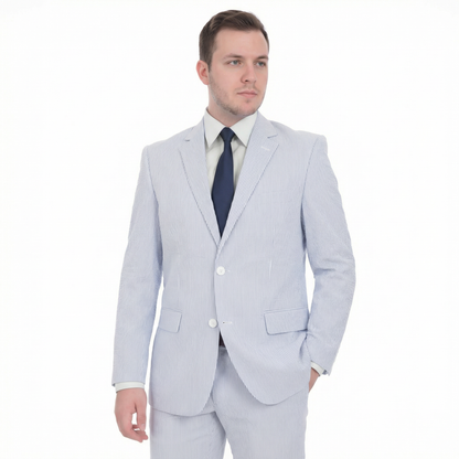 Emigre Classic Fit Blue Striped Two Button Cotton Seersucker Suit - The Suit Depot
