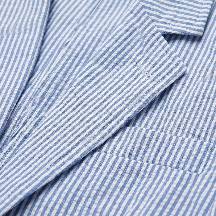 Emigre Classic Fit Blue Striped Two Button Cotton Seersucker Suit - The Suit Depot