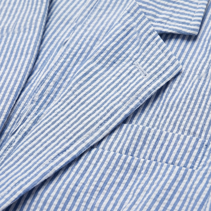 Emigre Classic Fit Blue Striped Two Button Cotton Seersucker Suit - The Suit Depot