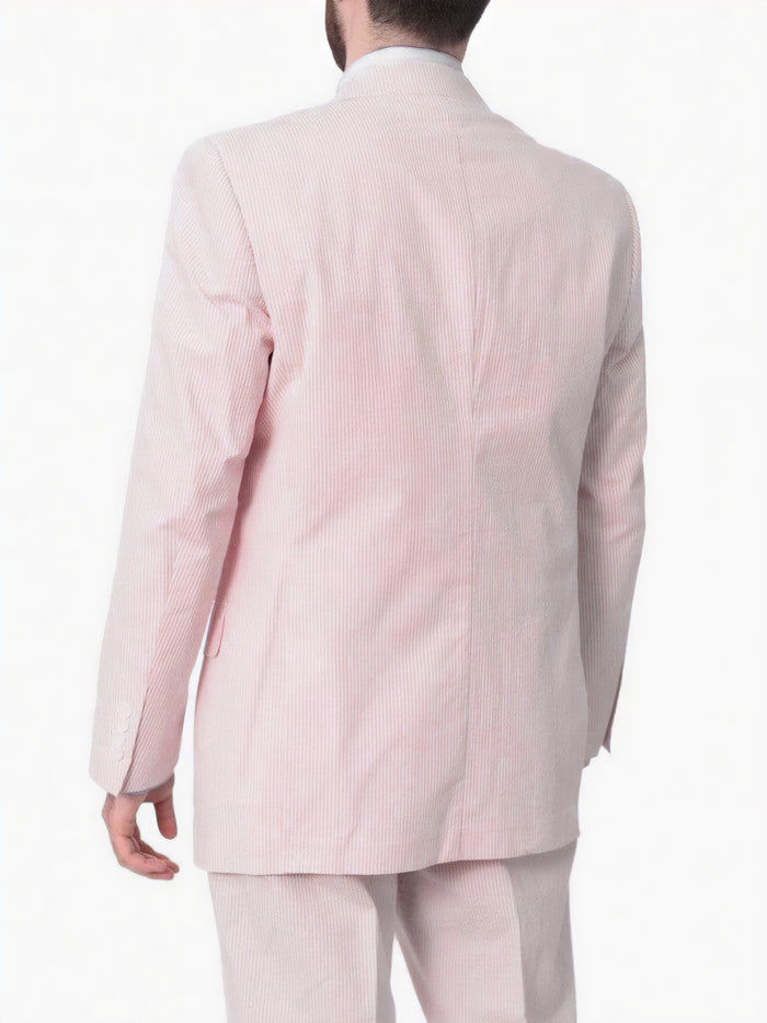 Emigre Classic Fit Pink Striped Two Button Cotton Seersucker Suit - The Suit Depot