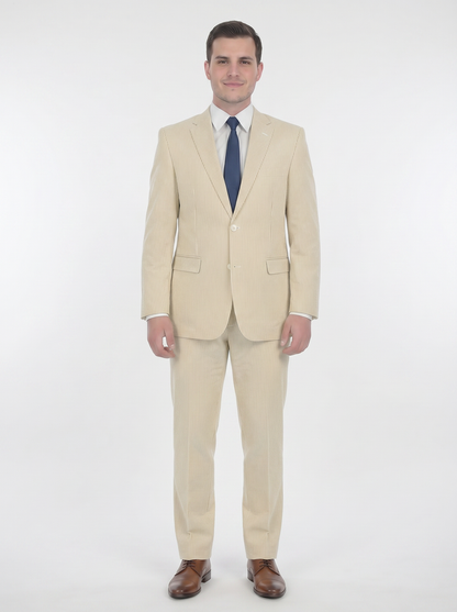 Emigre Classic Fit Tan Striped Two Button Cotton Seersucker Suit - The Suit Depot