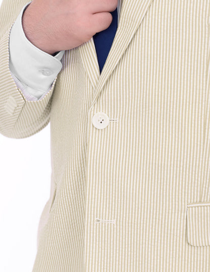 Emigre Classic Fit Tan Striped Two Button Cotton Seersucker Suit - The Suit Depot