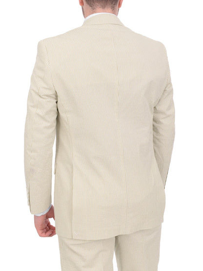 Emigre Classic Fit Tan Striped Two Button Cotton Seersucker Suit - The Suit Depot
