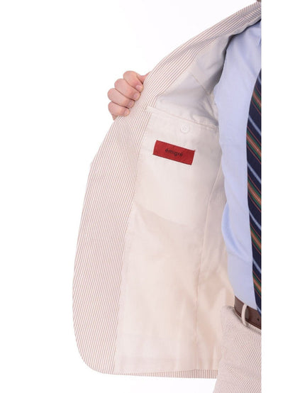 Emigre BLAZERS Emigre Classic Fit Tan & White Striped Seersucker Cotton Blazer Sportcoat