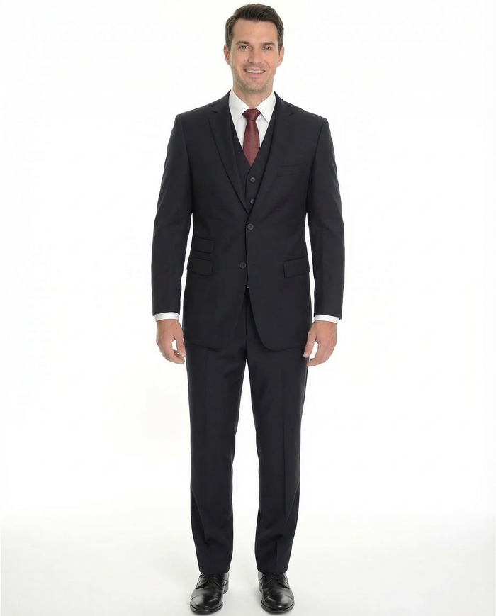 Emigre Extra Slim Fit Solid Navy Blue Three Piece Suit With Ticket Pocket