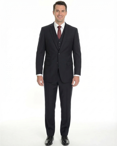 Emigre Extra Slim Fit Solid Navy Blue Three Piece Suit With Ticket Pocket