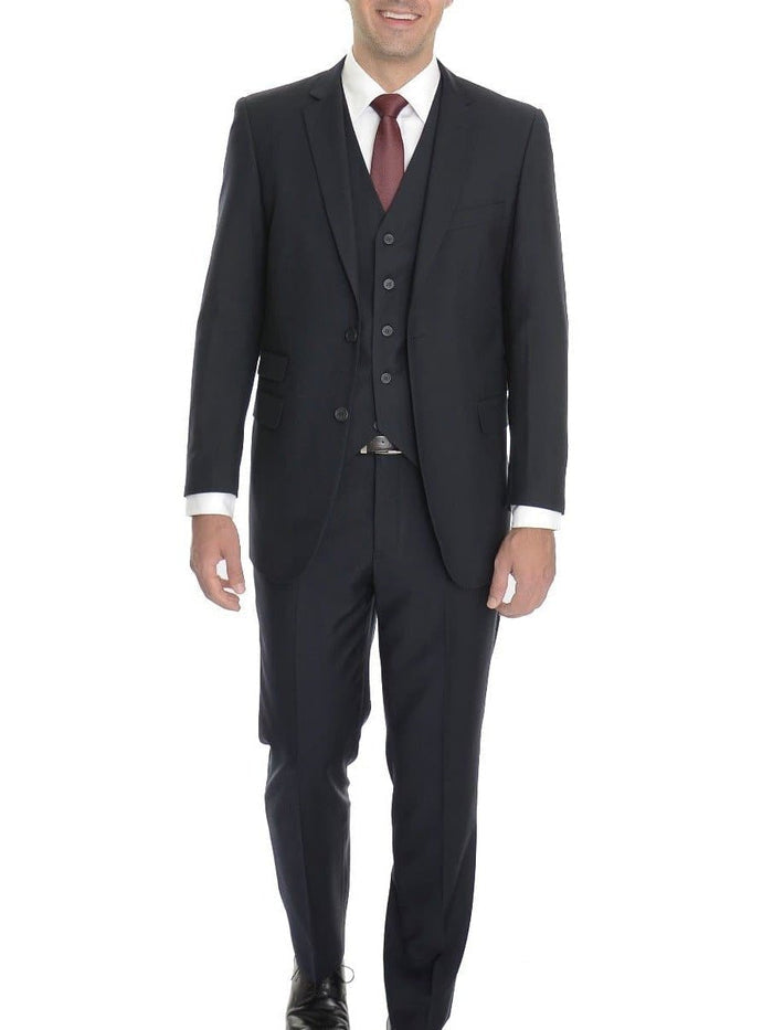Emigre Extra Slim Fit Solid Navy Blue Three Piece Suit With Ticket Pocket - The Suit Depot