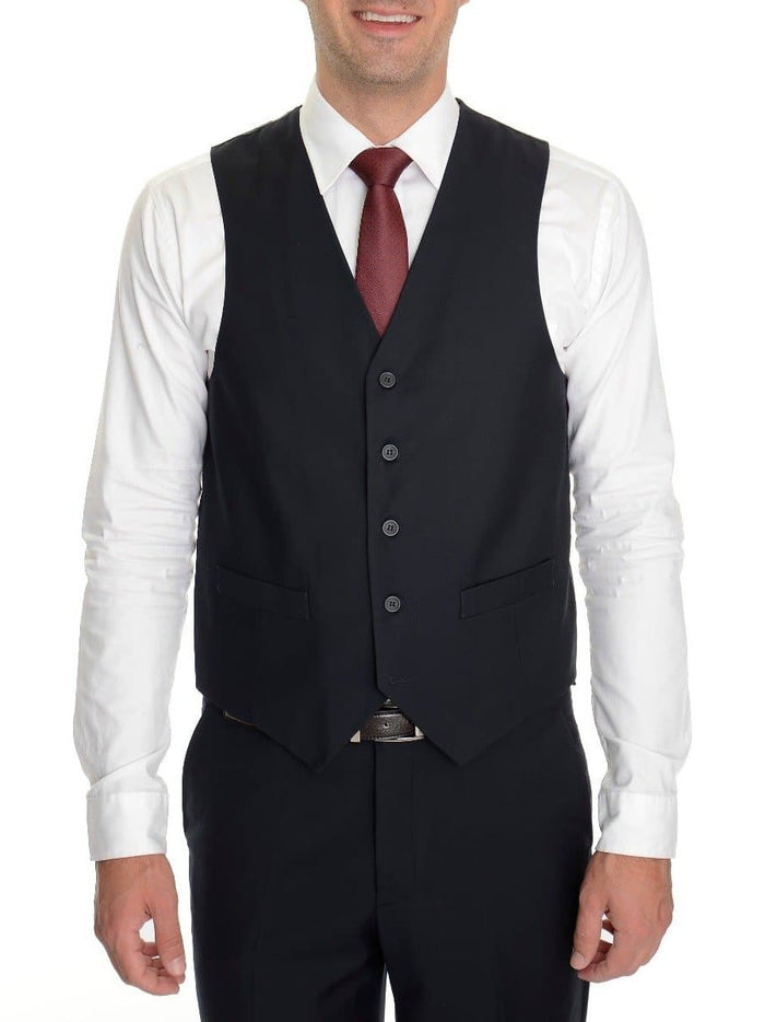 Emigre Extra Slim Fit Solid Navy Blue Three Piece Suit With Ticket Pocket - The Suit Depot