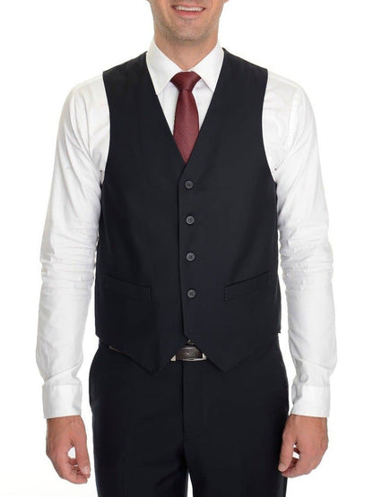 Emigre Extra Slim Fit Solid Navy Blue Three Piece Suit With Ticket Pocket - The Suit Depot