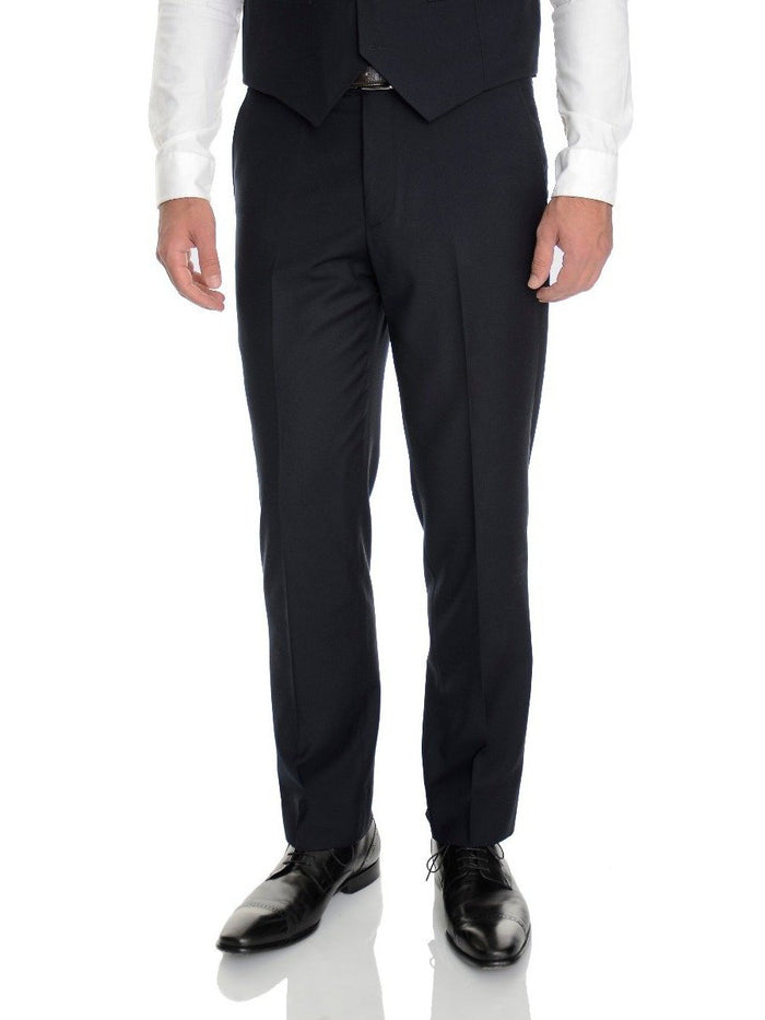 Emigre Extra Slim Fit Solid Navy Blue Three Piece Suit With Ticket Pocket - The Suit Depot