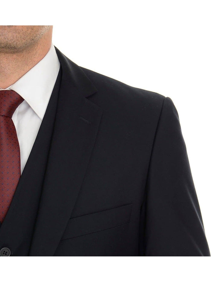 Emigre Extra Slim Fit Solid Navy Blue Three Piece Suit With Ticket Pocket - The Suit Depot
