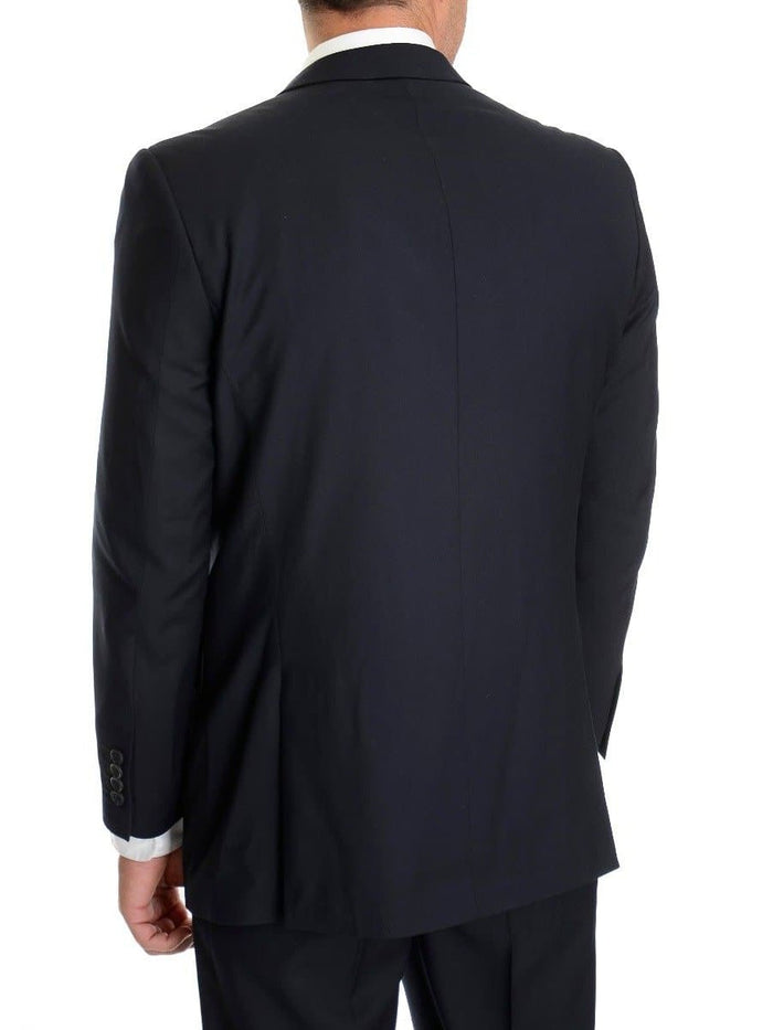 Emigre Extra Slim Fit Solid Navy Blue Three Piece Suit With Ticket Pocket - The Suit Depot