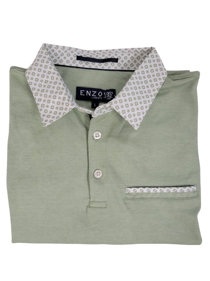 Enzo Liberti Mens Solid Green 100% Cotton Short Sleeve Polo Shirt