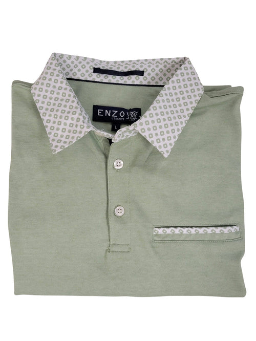 Enzo Liberti Mens Solid Green 100% Cotton Short Sleeve Polo Shirt