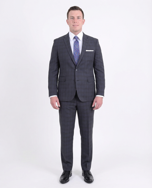 Extra Slim Fit Charcoal Gray Plaid Two Button Wool Blend Suit - The Suit Depot