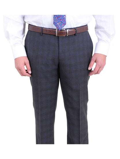 London Fog TWO PIECE SUITS Extra Slim Fit Charcoal Gray Plaid Two Button Wool Blend Suit