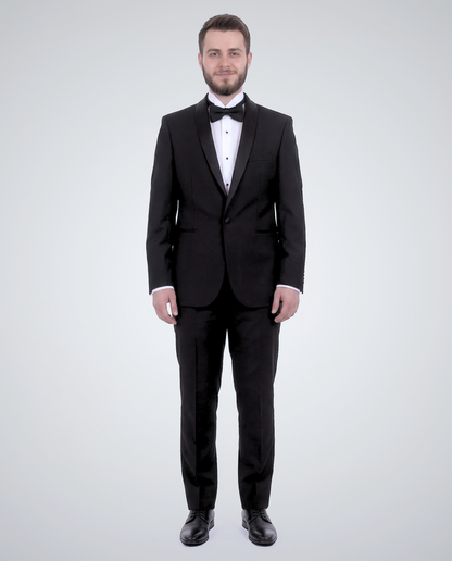 Gino Vitale Slim Fit Solid Black One Button Tuxedo Suit With Satin Shawl Lapels - The Suit Depot