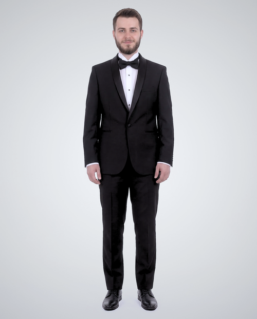 Gino Vitale Slim Fit Solid Black One Button Tuxedo Suit With Satin Shawl Lapels - The Suit Depot