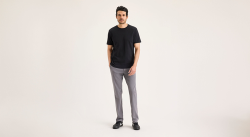 Front view of model wearing Car Park Grey Go Activeflex Chino, Slim Fit.