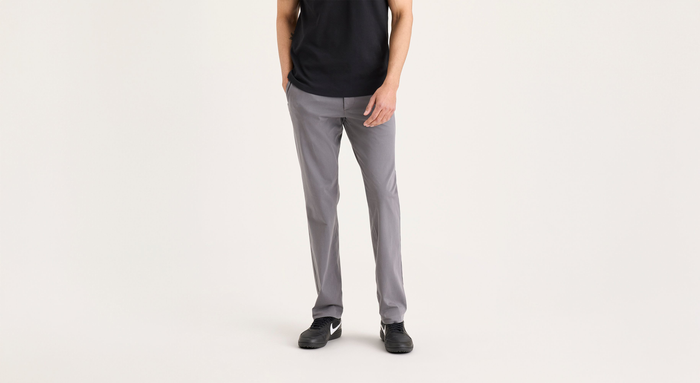 Front view of model wearing Car Park Grey Go Activeflex Chino, Slim Fit.