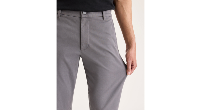View of model wearing Car Park Grey Go Activeflex Chino, Slim Fit.