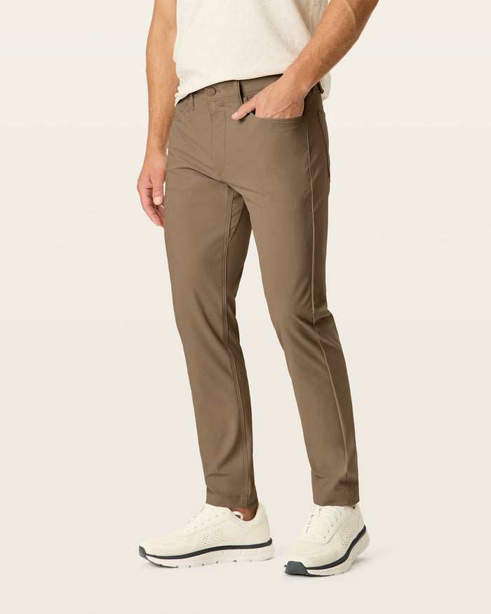 Side view of model wearing Otter Go Pant, Slim Fit with Airweave.