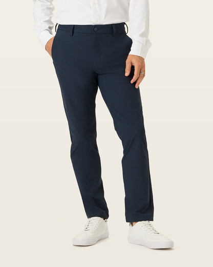 Side view of model wearing Navy Blazer Go Chino, Slim Fit with Airweave.