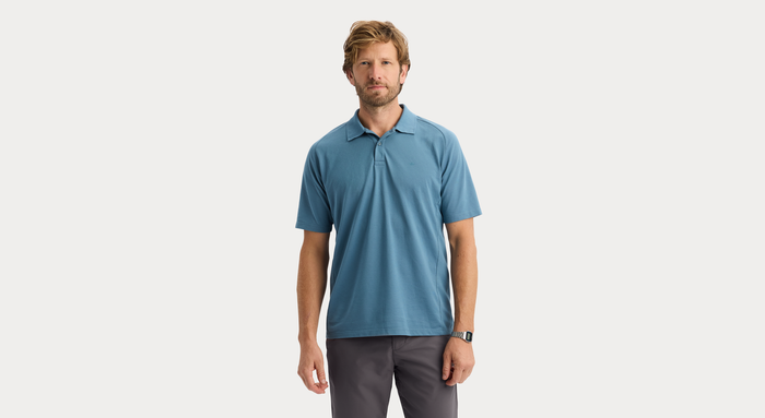 View of model wearing Bluestone Go Polo, Regular Fit.