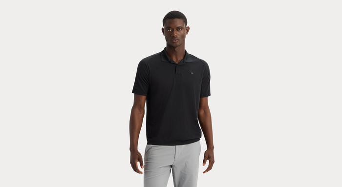View of model wearing Beautiful Black Go Polo, Regular Fit.