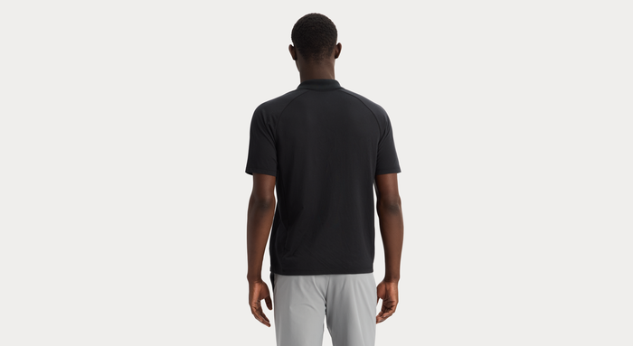View of model wearing Beautiful Black Go Polo, Regular Fit.