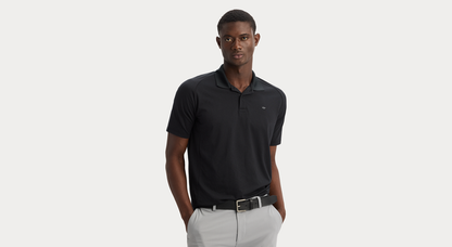 View of model wearing Beautiful Black Go Polo, Regular Fit.