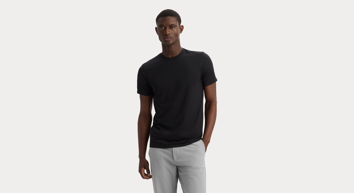 Front view of model wearing Beautiful Black Go Tee, Slim Fit.