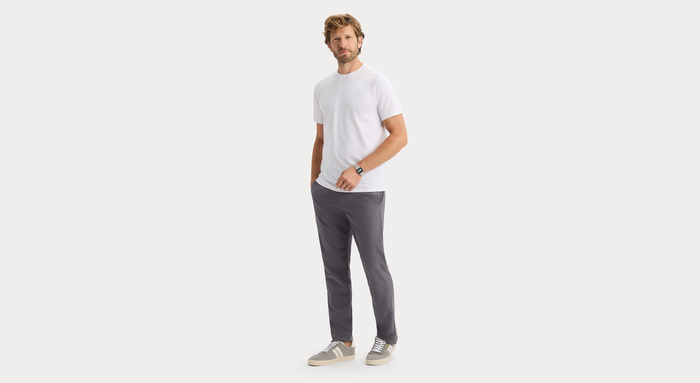 View of model wearing Lucent White Go Tee, Slim Fit.