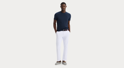 View of model wearing Navy Blazer Go Tee, Slim Fit.