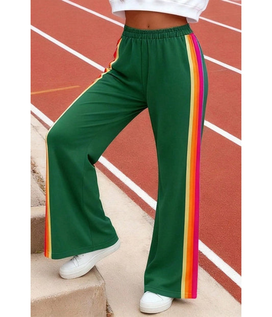 Green Rainbow Stripe Wide-Leg Sweatpants