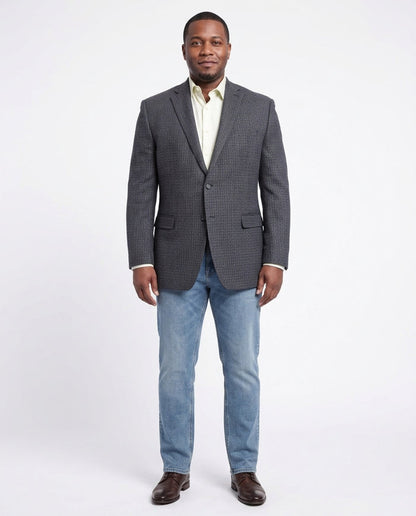 I Uomo Classic Fit Charcoal Gray & Blue Houndstooth Two Button Wool Blazer - The Suit Depot