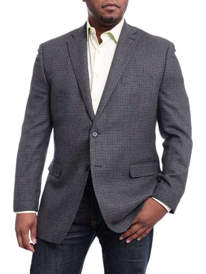 I Uomo BLAZERS I Uomo Classic Fit Charcoal Gray & Blue Houndstooth Two Button Wool Blazer