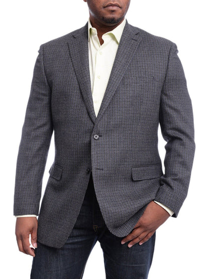 I Uomo BLAZERS I Uomo Classic Fit Charcoal Gray & Blue Houndstooth Two Button Wool Blazer