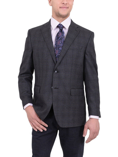 I Uomo BLAZERS I Uomo Classic Fit Gray Plaid Two Button Wool Blazer Sportcoat