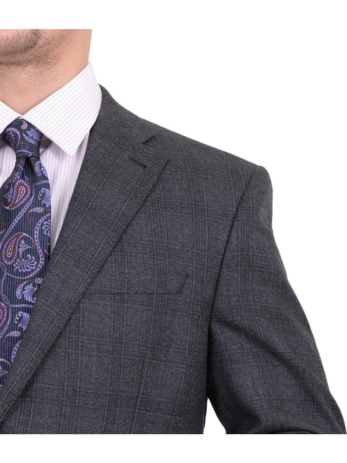 I Uomo BLAZERS I Uomo Classic Fit Gray Plaid Two Button Wool Blazer Sportcoat