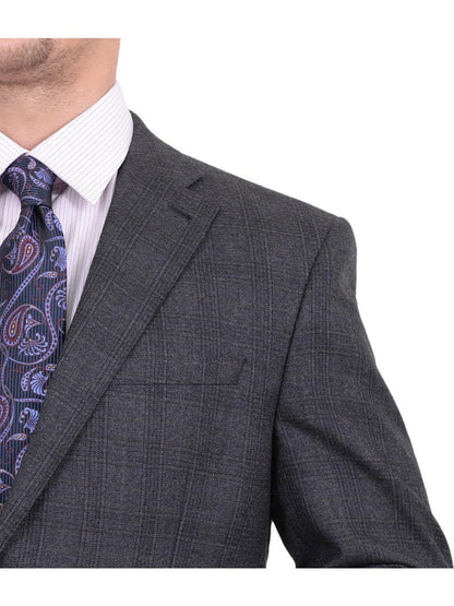 I Uomo BLAZERS I Uomo Classic Fit Gray Plaid Two Button Wool Blazer Sportcoat