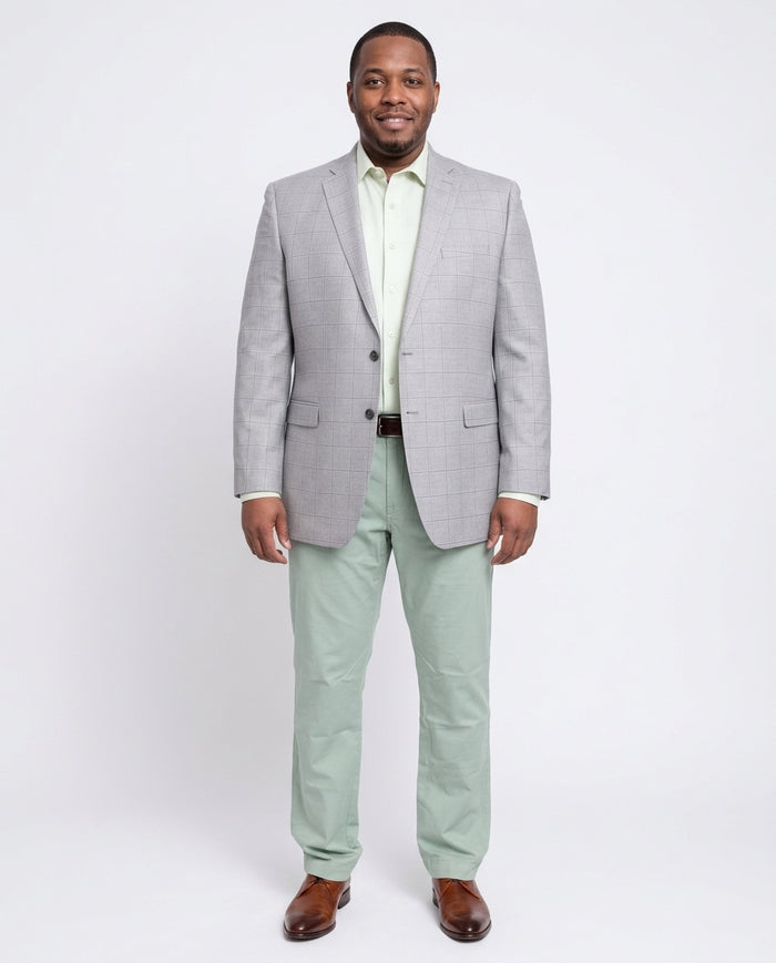 I Uomo Classic Fit Gray Plaid Windowpane Silk Wool Blend Blazer Sportcoat - The Suit Depot