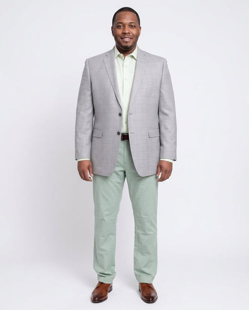 I Uomo Classic Fit Gray Plaid Windowpane Silk Wool Blend Blazer Sportcoat - The Suit Depot