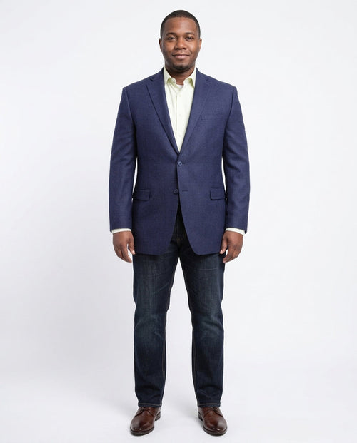 I Uomo Classic Fit Navy Blue Glen Plaid Flannel Wool Blazer Sportcoat - The Suit Depot