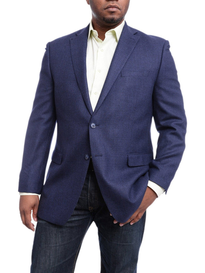 I Uomo BLAZERS I Uomo Classic Fit Navy Blue Glen Plaid Flannel Wool Blazer Sportcoat