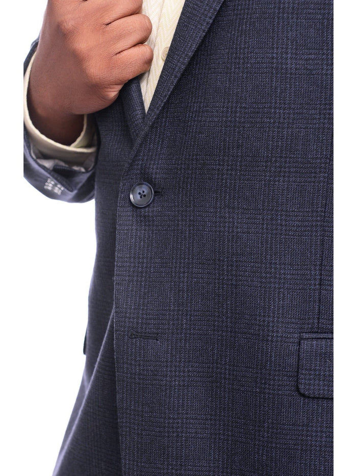 I Uomo BLAZERS I Uomo Classic Fit Navy Blue Glen Plaid Flannel Wool Blazer Sportcoat