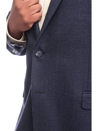 I Uomo BLAZERS I Uomo Classic Fit Navy Blue Glen Plaid Flannel Wool Blazer Sportcoat