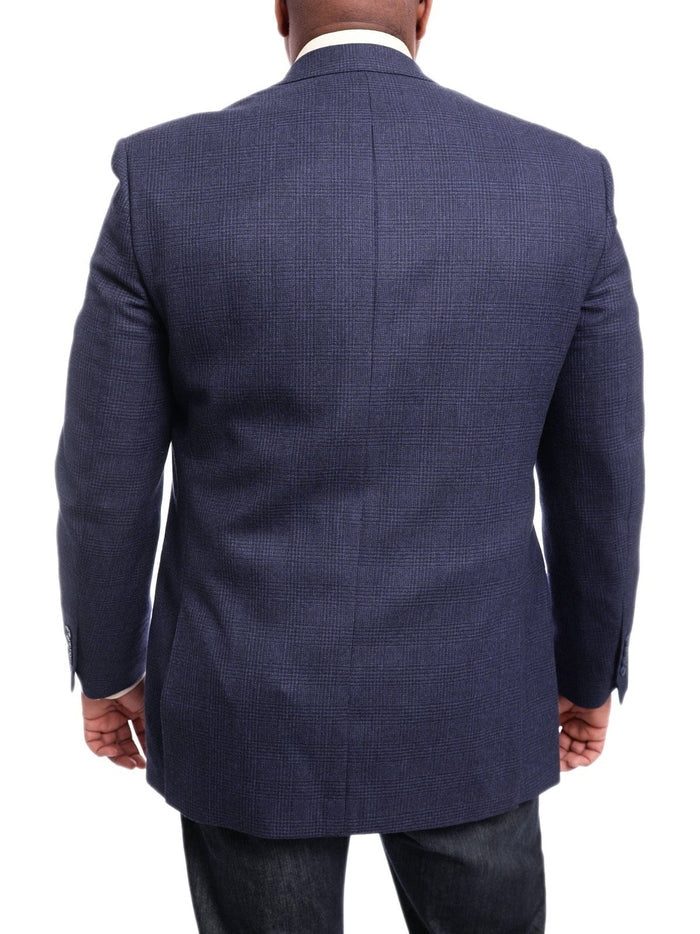 I Uomo BLAZERS I Uomo Classic Fit Navy Blue Glen Plaid Flannel Wool Blazer Sportcoat