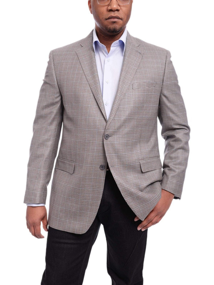 I Uomo BLAZERS I Uomo Gray Houndstooth With Subtle Blue Overcheck Silk Wool Blazer Sportcoat