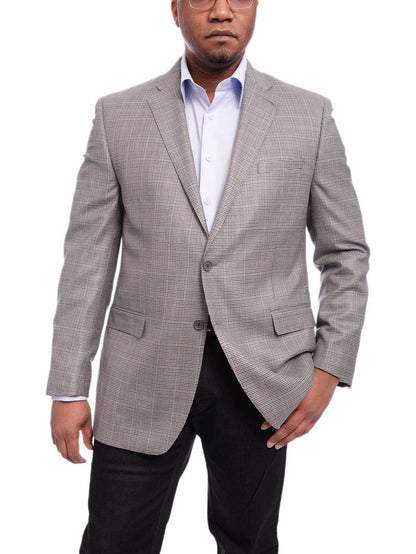 I Uomo BLAZERS I Uomo Gray Houndstooth With Subtle Blue Overcheck Silk Wool Blazer Sportcoat